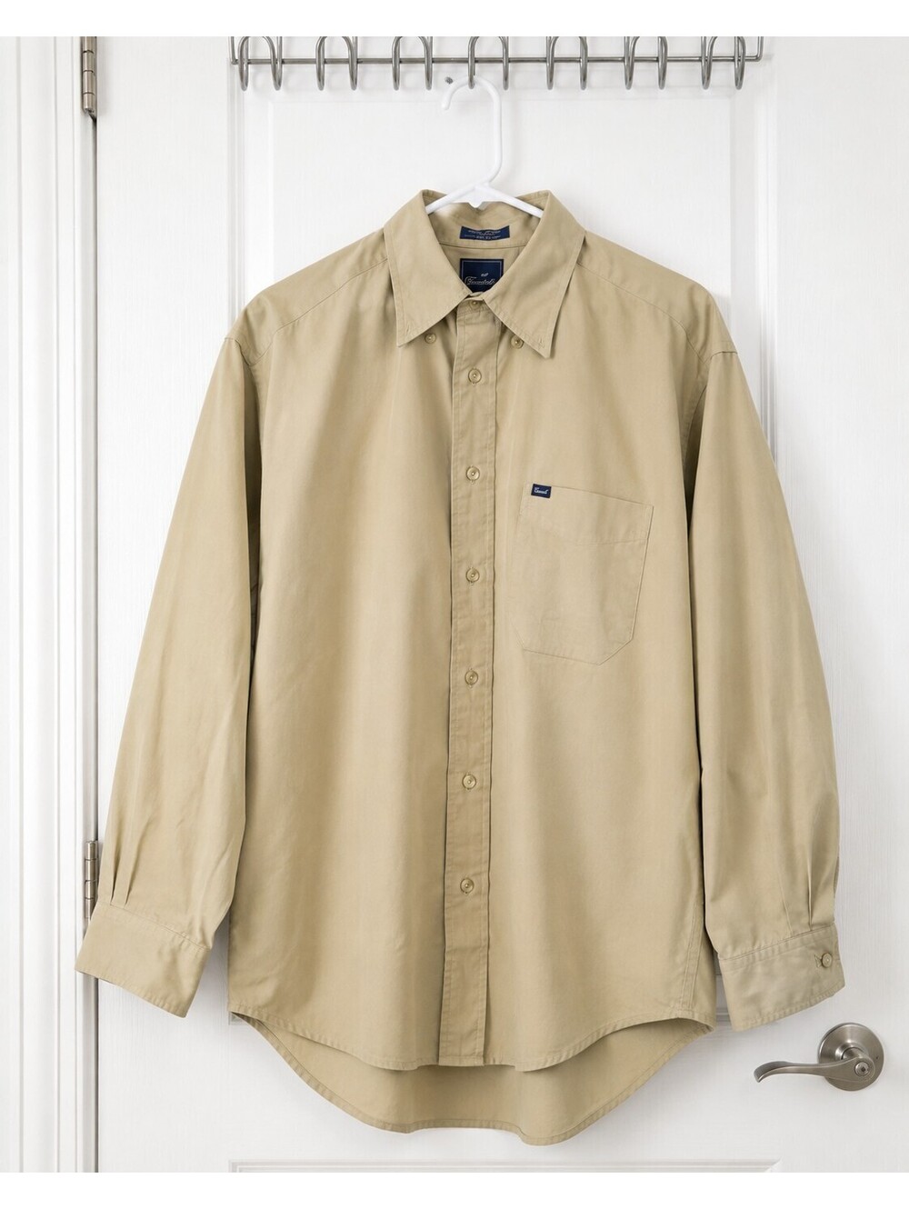 Façonnable Men’s Khaki Cotton Button-Down Shirt – Size Medium